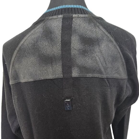 Dino Gaspari Black Ribbed Knit Dress with Collar Medium Faux Leather Pocket - Picture 5 of 15